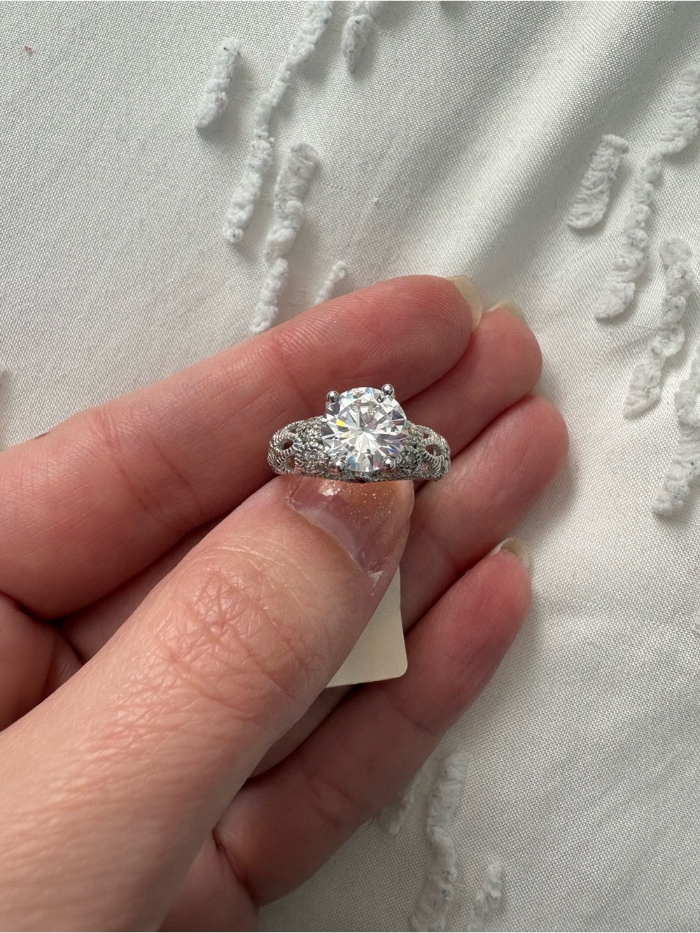 Silver Halo Round Cubic Zirconia Engagement Ring - Clear